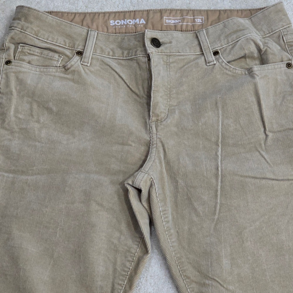 SONOMA Women Size 12 LONG Skinny‎ Stretch Corduroy Pants Tan - Picture 8 of 9